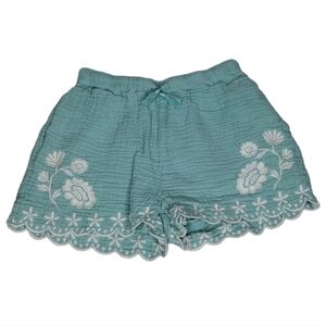 Mini Boden Girls Cotton Flower Print Teal Shorts Size 5Y